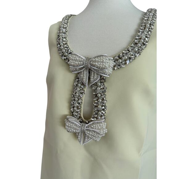 Self-Portrait Crepe Bow Mini Dress Yellow Embellished US 2 - Picture 7 of 16